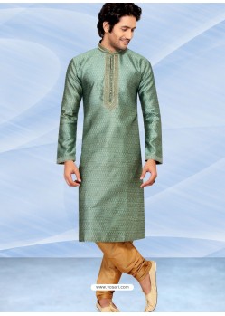 Grayish Green Readymade Designer Party Wear Kurta Pajama For Men