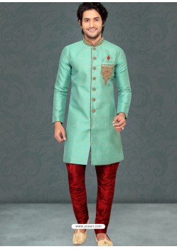 Sea Green Readymade Designer Party Wear Kurta Pajama For Men