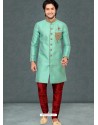 Sea Green Readymade Designer Party Wear Kurta Pajama For Men