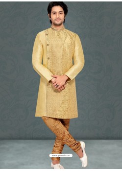 Light Beige Readymade Designer Party Wear Kurta Pajama For Men