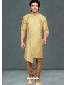 Gold Readymade Designer Party Wear Kurta Pajama For Men