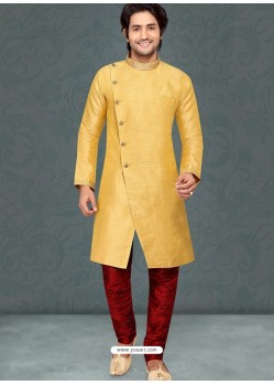 Yellow Readymade Designer Party Wear Kurta Pajama For Men