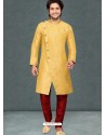 Yellow Readymade Designer Party Wear Kurta Pajama For Men