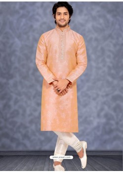 Baby Pink Readymade Designer Party Wear Kurta Pajama For Men