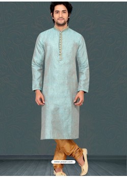 Aqua Grey Readymade Designer Party Wear Kurta Pajama For Men