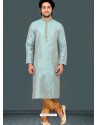 Aqua Grey Readymade Designer Party Wear Kurta Pajama For Men