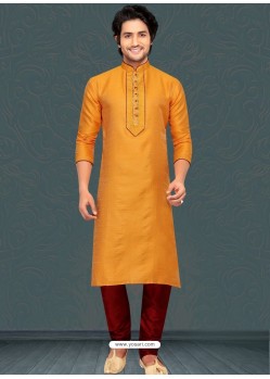 Mustard Readymade Designer Party Wear Kurta Pajama For Men