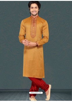 Mustard Readymade Designer Party Wear Kurta Pajama For Men