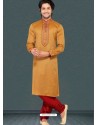 Mustard Readymade Designer Party Wear Kurta Pajama For Men