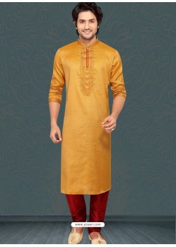 Mustard Readymade Designer Party Wear Kurta Pajama For Men