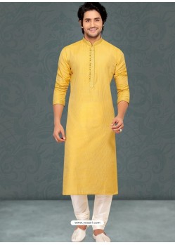 Yellow Readymade Designer Party Wear Kurta Pajama For Men