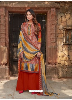 Red Latest Designer Party Wear Cambric Cotton Palazzo Suit