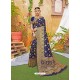 Navy Blue Latest Designer Classic Wear Zari Silk Sari