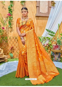 Mustard Latest Designer Classic Wear Zari Silk Sari