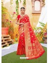 Red Latest Designer Classic Wear Zari Silk Sari
