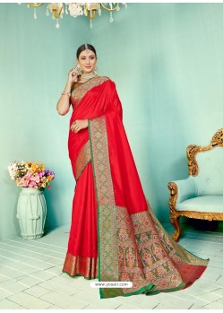 Red Latest Designer Party Wear Paithani Pallu Soft Silk Sari