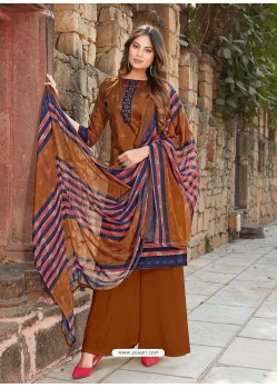 Brown Latest Designer Party Wear Cambric Cotton Palazzo Suit