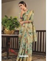 Sea Green Designer Traditional Party Wear Linen Sari
