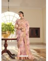 Baby Pink Designer Traditional Party Wear Linen Sari