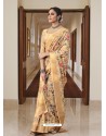 Cream Designer Traditional Party Wear Linen Sari