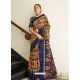 Dark Blue Designer Casual Wear Real Pochamplly Ikkat Silk Sari