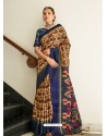 Dark Blue Designer Casual Wear Real Pochamplly Ikkat Silk Sari