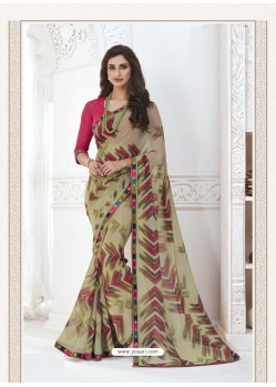 Taupe Designer Casual Wear Pure Georgette Sari