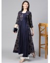 Navy Blue Designer Readymade Party Wear Kurti With Palazzo