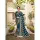 Teal Blue Designer Traditional Wear Heavy Vichitra Blooming Sari