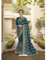Teal Blue Designer Traditional Wear Heavy Vichitra Blooming Sari