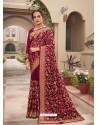 Rose Red Designer Traditional Wear Heavy Vichitra Blooming Sari
