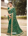 Dark Green Designer Traditional Wear Heavy Vichitra Blooming Sari