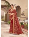 Rust Designer Traditional Wear Heavy Vichitra Blooming Sari