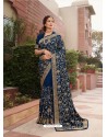Dark Blue Designer Traditional Wear Heavy Vichitra Blooming Sari
