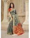 Grey Latest Designer Party Wear Soft Silk Sari