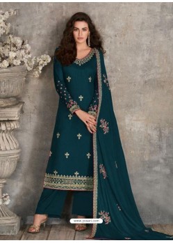 Teal Blue Scintillating Designer Palazzo Salwar Suit