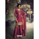 Rose Red Designer Pure Dola SilkﾠParty Wear Sharara Suit
