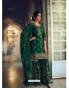 Dark Green Designer Pure Dola SilkﾠParty Wear Sharara Suit