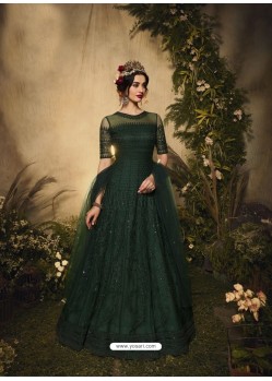 Dark Green Bridal Designer Party Wear Semi-Stitched Net Gown Suit