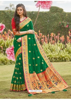 Dark Green Latest Designer Party Wear Silk Sari