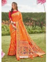 Orange Latest Designer Party Wear Silk Sari