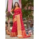 Red Latest Designer Party Wear Crystal Silk Sari
