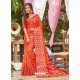 Orange Latest Designer Party Wear Crystal Silk Sari