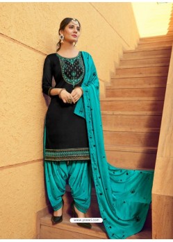 Black Designer Party Wear Jam Silk Cotton Punjabi Patiala Suit