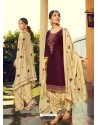 Purple Designer Party Wear Jam Silk Cotton Punjabi Patiala Suit