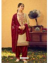Cream Designer Party Wear Jam Silk Cotton Punjabi Patiala Suit