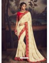 Off White Latest Designer Party Wear Silk Sari
