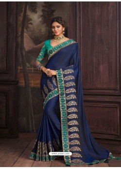 Dark Blue Latest Designer Party Wear Silk Sari