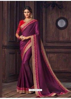 Purple Latest Designer Party Wear Silk Sari