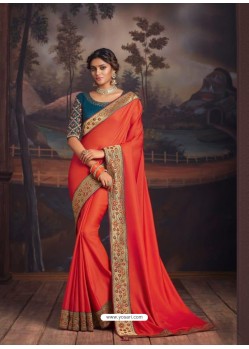 Orange Latest Designer Party Wear Silk Sari